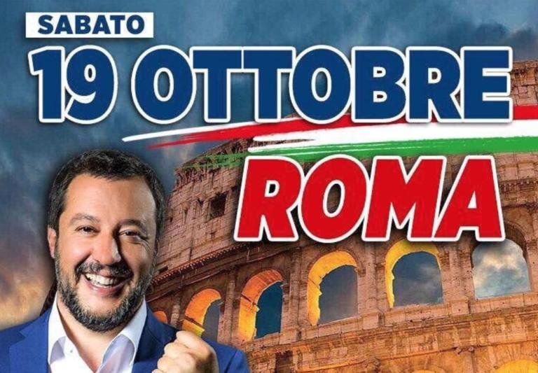 Salvini e la manifestazione «orgoglio italiano» con la bandiera dell’Ungheria. Poi cambia locandina
