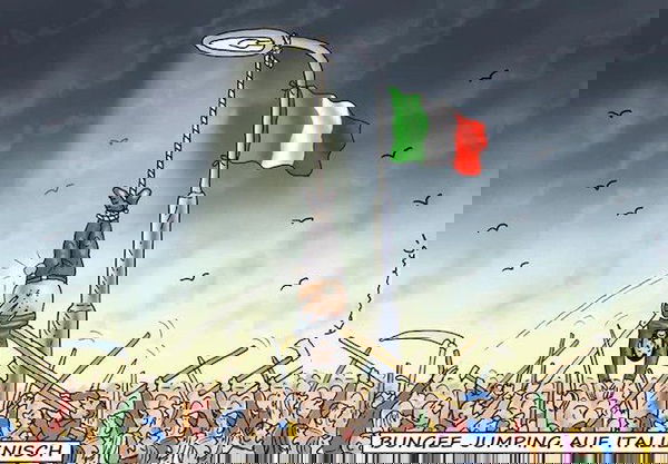 La vignetta tedesca con Matteo Salvini appeso a testa in giù