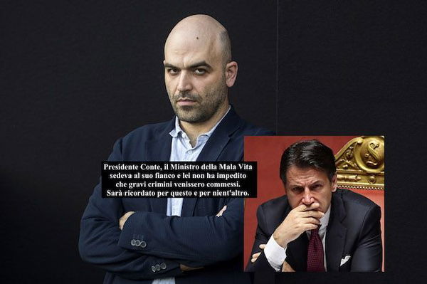 Roberto Saviano si scaglia contro Giuseppe Conte: «Pericoloso ipocrita»