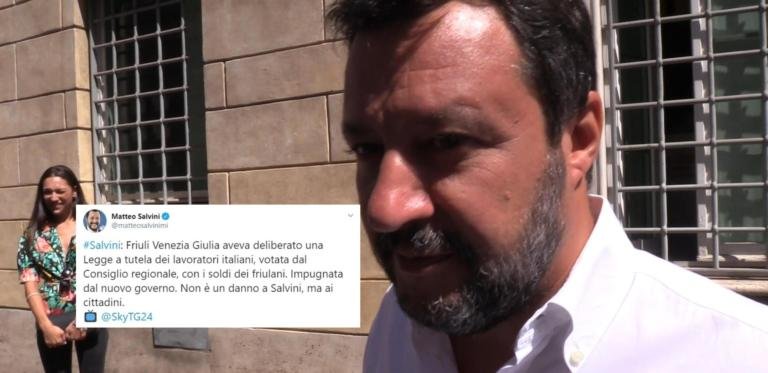 Salvini attacca il governo per aver impugnato la legge in Friuli, ma l’iter è stato avviato da una leghista