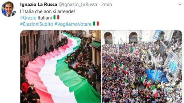 Ignazio La Russa pubblica una foto fake della manifestazione in piazza Montecitorio