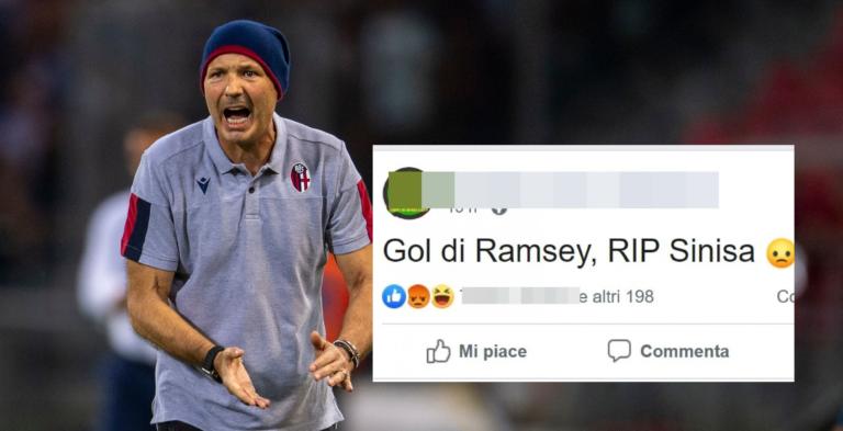 Il Bologna denuncia la pagina Facebook che aveva ironizzato: «Gol di Ramsey, Rip Sinisa»