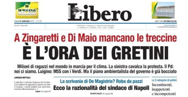 «È l’ora dei Gretini»: Libero (ancora) contro Greta Thunberg e le manifestazioni per il clima