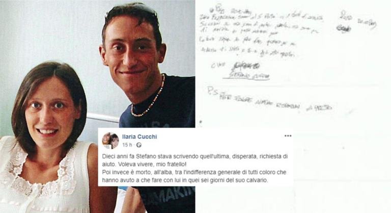 Ilaria Cucchi pubblica l’ultima lettera di Stefano a 10 anni dalla sua morte: «Per favore, rispondimi!»