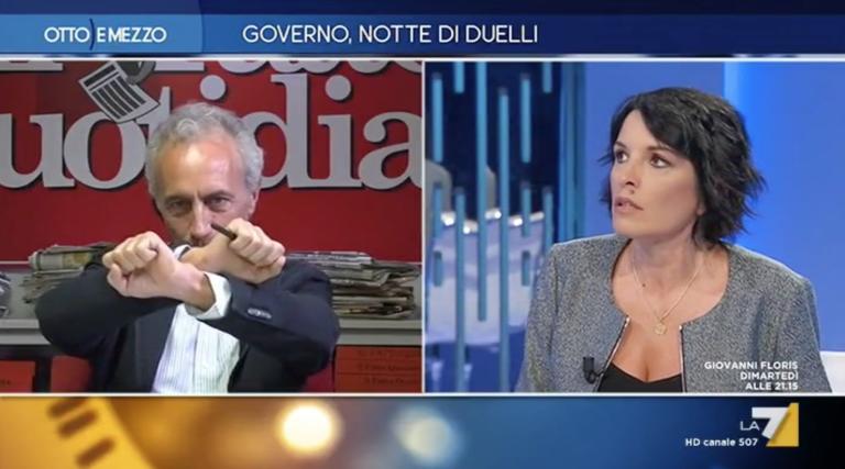 Travaglio sfotte la «erre» di Marianna Aprile