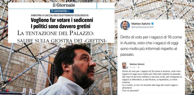 Il Giornale si scandalizza per ‘l’idea di sinistra’ del voto ai sedicenni. Ma Salvini la propose nel 2016