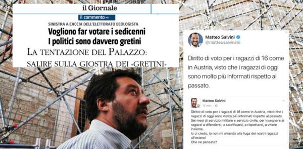 Il Giornale si scandalizza per ‘l’idea di sinistra’ del voto ai sedicenni. Ma Salvini la propose nel 2016