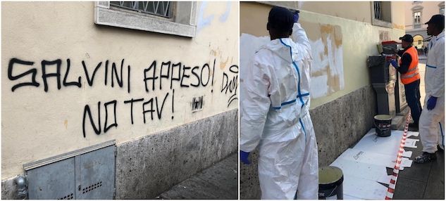 Bergamo, richiedenti asilo cancellano le scritte contro Salvini dai muri di una chiesa
