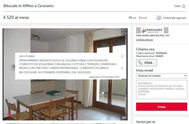 «No stranieri», l’ennesimo annuncio immobiliare razzista a Grosseto