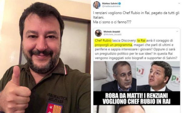 Salvini non vuole Chef Rubio in Rai, ma gli sta bene che il suo biografo sia pagato con soldi pubblici