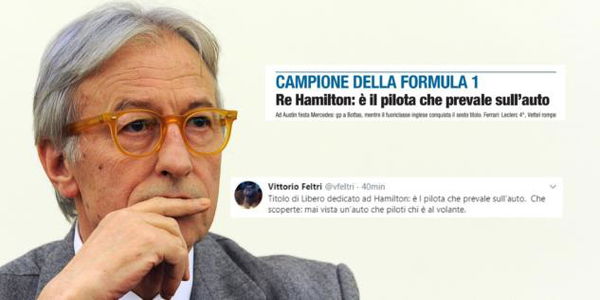 Feltri prende in giro il suo Libero per il titolo su Hamilton