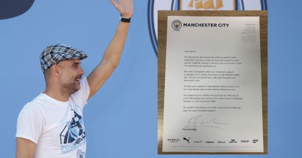 La lettera di Guardiola che ringrazia i suoi tifosi per la trasferta in Ucraina