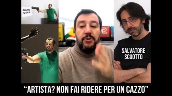 La discutibile scultura di Salvini che spara a un migrante che non lo «fa ridere, nemmeno per un caz*o»