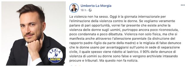 Umberto La Morgia e il post sulla violenza sulle donne: «Il 90% delle denunce sono false»