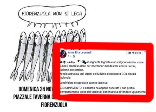 Le polemiche sul prof che se vede un suo studente a una manifestazione di sardine «gli fa vedere il 6 col binocolo»