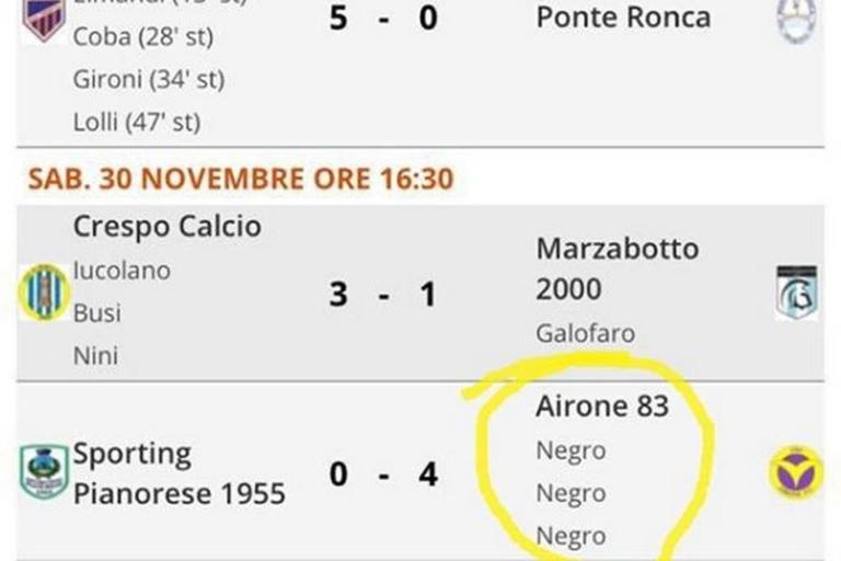 Razzismo nel calcio, nel tabellino degli juniores compare la tripletta del ‘Negro’