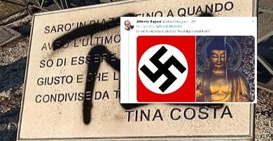 Il leghista Bagnai ironizza sulla targa di Tina Costa imbrattata: «Opera di Buddhisti nostalgici?»