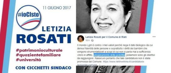 La consigliera comunale di Rieti dice che gli omosessuali vogliono «sdoganare la pedofilia»