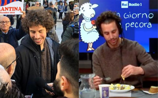 Alla ‘Sardina’ Mattia Santori viene servito un piatto di sardine in diretta