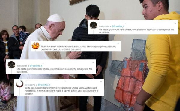 Gli insulti a Papa Francesco per il crocifisso con il giubbotto salvagente