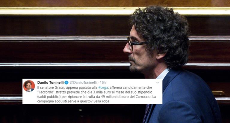Toninelli sostiene che il passaggio dei senatori M5S alla Lega sia servito per «ripianare la truffa dei 49 milioni»