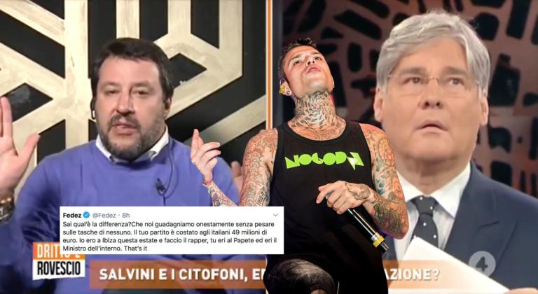 Fedez risponde a Salvini: «Io guadagno onestamente, il tuo partito ci costa 49 milioni»