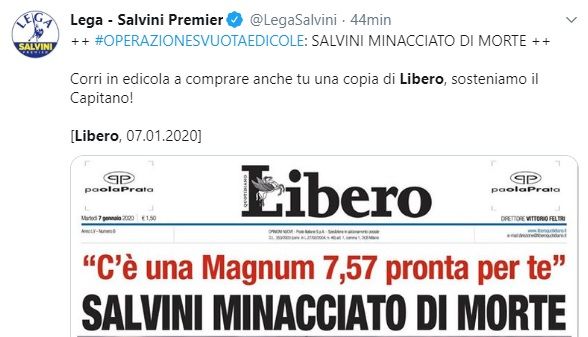 La Lega invita a comprare ‘Libero’ per sostenere ‘il Capitano’ | VIDEO