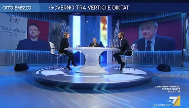 Marattin a Scanzi: «Non ti piaccio con la barba?». E il giornalista: «Inguardabile, ho altri gusti»
