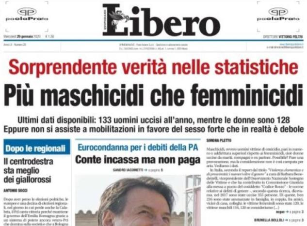 Non è vero che i ‘maschicidi’ sono superiori ai femminicidi, come invece titola Libero article-post