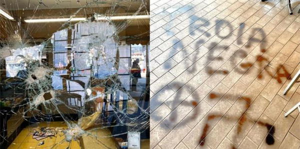 Vandali in un bar gestito da un’italiana scrivono «tr**a neg*a» e disegnano una svastica
