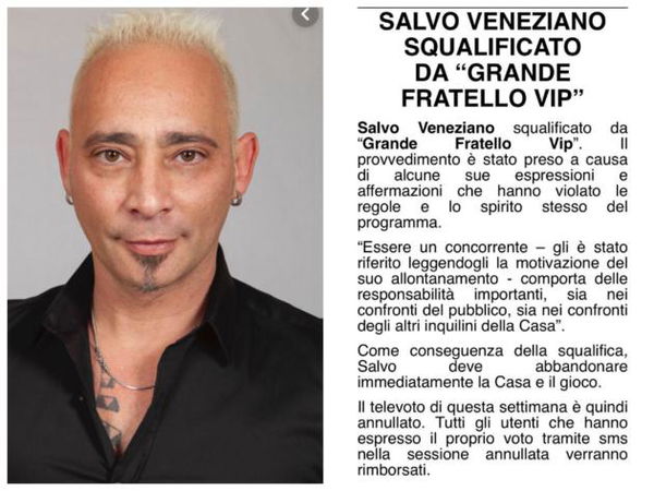Giustamente, Salvo Veneziano è stato espulso dal GF VIP