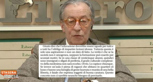 Feltri dice che è un dato di fatto che esistano scuole per ‘borghesi’ e altre per ‘poveracci e immigrati’