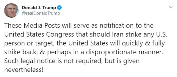 Trump ‘promette’ una reazione sproporzionata nei confronti dell’Iran