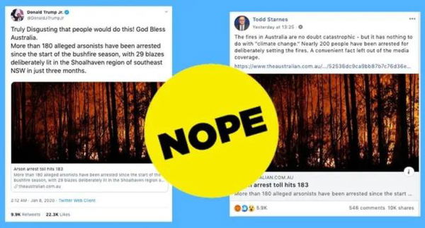 La notizia sbagliata dei 183 arresti per incendi dolosi in Australia cavalcata dai negazionisti dei cambiamenti climatici