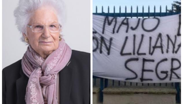 bruciato striscione Liliana Segre