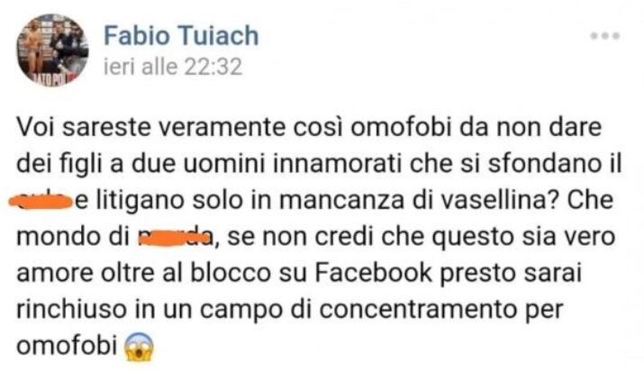 Consigliere di Trieste parla di «campi di concentramento per omofobi» ma poi cancella tutto