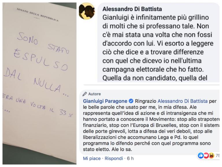 La storia del commento di Di Battista sull’espulsione di Paragone da un account non verificato