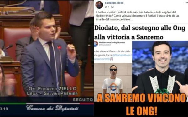 Il deputato leghista parla di un complotto delle Ong dietro la vittoria di Diodato a Sanremo