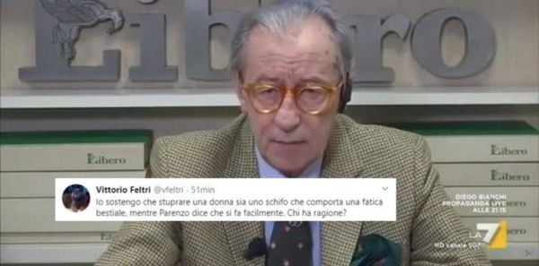 Feltri dice che stuprare una donna fa schifo e «comporta una fatica bestiale»
