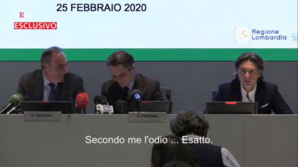 Fontana, Gallera e il fuori onda sul ‘messaggino’ ricevuto da Renzi che «odia Conte» | VIDEO