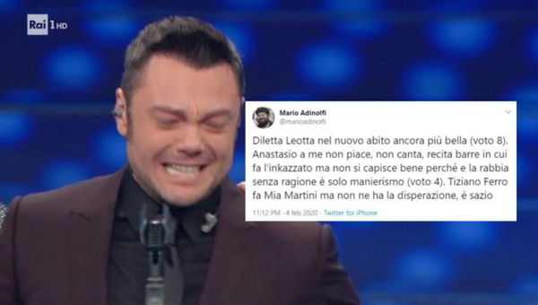 Sanremo 2020, Mario Adinolfi commenta l’esibizione di Tiziano Ferro: «Non ha la disperazione di Mia Martini»