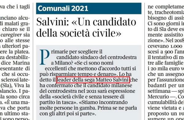 La gaffe del Corriere della Sera che definisce Salvini ‘leader della sega’