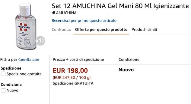 La paura del Coronavirus e il folle rialzo dei prezzi dell’Amuchina