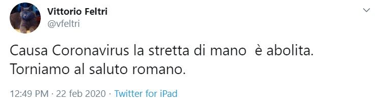 Feltri come La Russa, propone il saluto romano per evitare il contagio da coronavirus