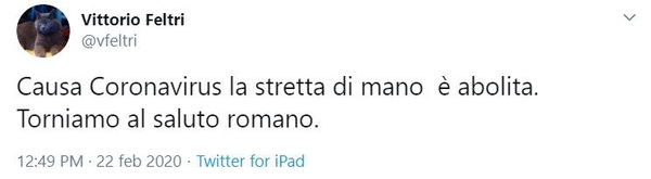 Feltri come La Russa, propone il saluto romano per evitare il contagio da coronavirus