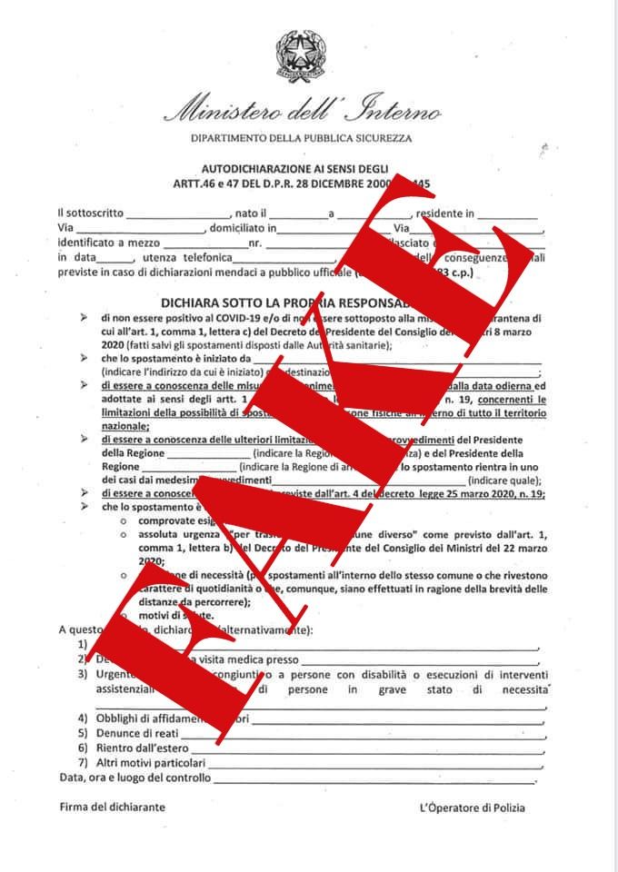 Autocertificazione fake
