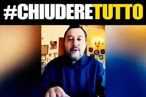Salvini: «Chiudere tutto, lo dico da settimane». Ma il 27 febbraio diceva di riaprire tutto | VIDEO
