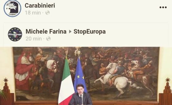 I Carabinieri condividono la conferenza stampa di Conte da un profilo a favore dell’Italexit