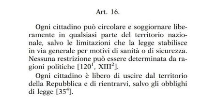 La limitazione della circolazione per «motivi di Sanità e sicurezza» è prevista dalla Costituzione article-post