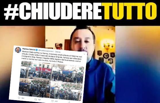 Salvini dice che il mercato di Palermo è aperto e attacca «il difensore delle ong» Orlando: ma la struttura è chiusa